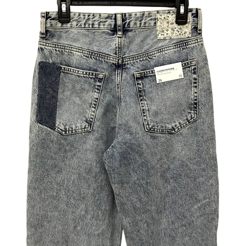 AG Jeans Cloved Patched Denim Jeans High Rise Relaxed Straight Leg Blue 26 NWT